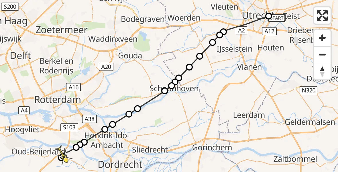 Routekaart van de vlucht: Lifeliner 2 naar Heinenoord, Reedijk