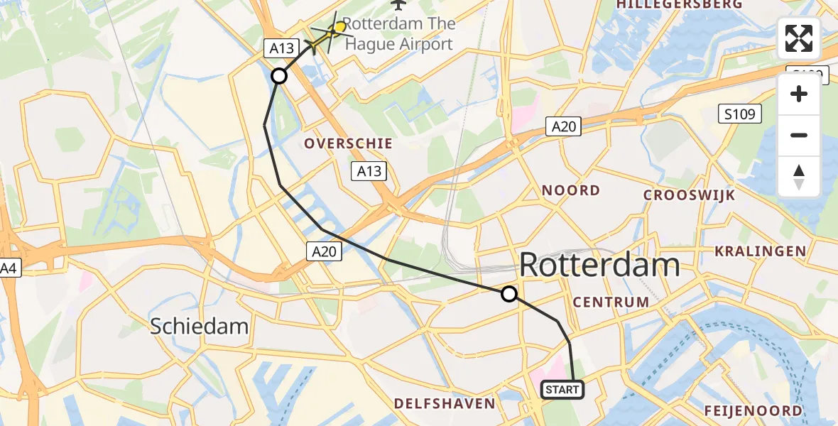 Routekaart van de vlucht: Lifeliner 2 naar Rotterdam The Hague Airport, Gouvernestraat