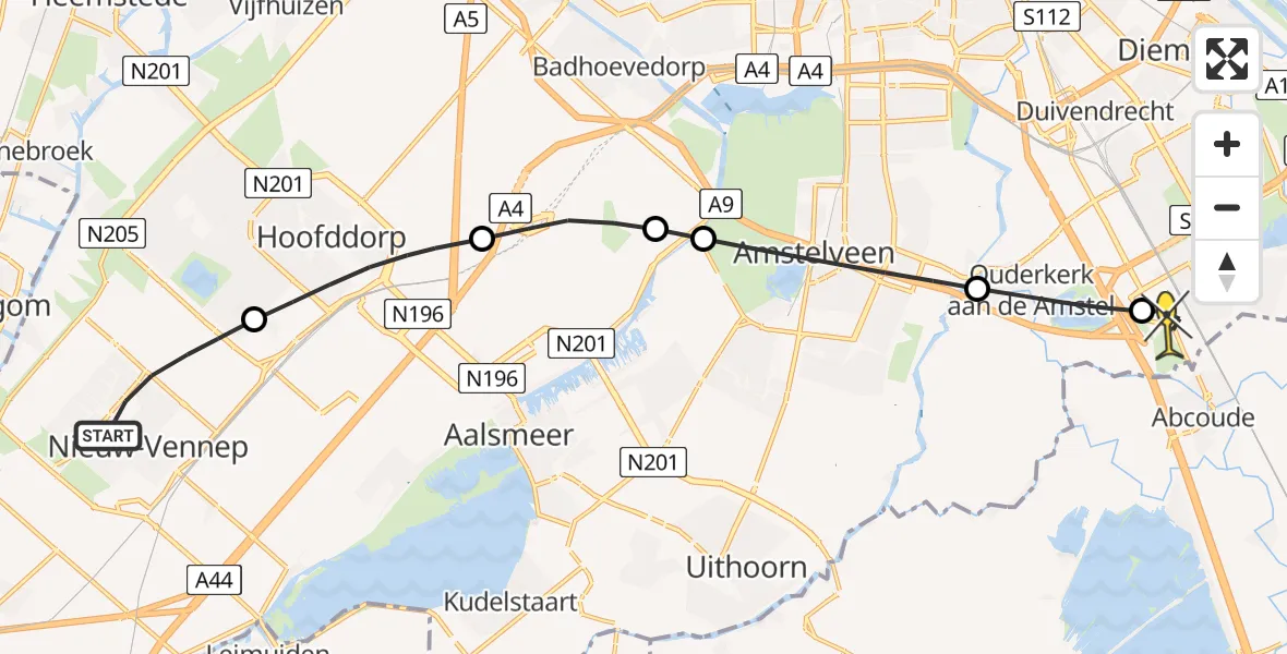 Routekaart van de vlucht: Lifeliner 1 naar Academisch Medisch Centrum (AMC), Montreallaan