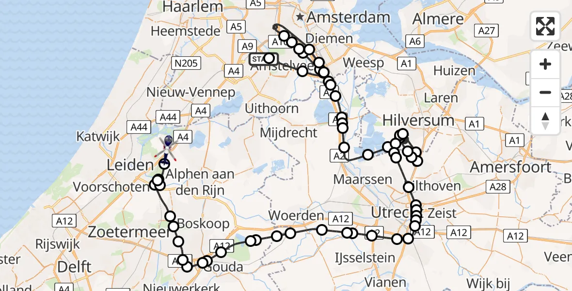 Vluchtroute Politiehelikopter Schiphol - Rijpwetering, 05 mei 2025, 00:07