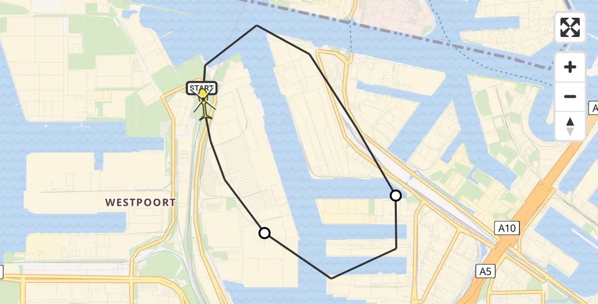 Routekaart van de vlucht: Lifeliner 1 naar Amsterdam Heliport, Grote Tocht
