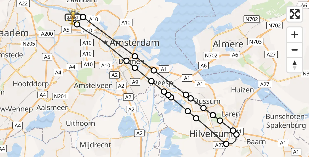 Vluchtroute Traumahelikopter Amsterdam Heliport - Amsterdam Heliport, 05 mei 2025, 01:53