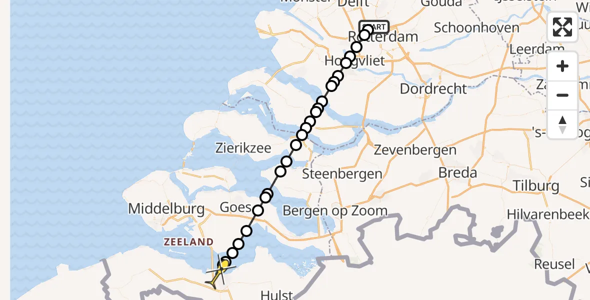 Routekaart van de vlucht: Lifeliner 2 naar Terneuzen, Parallelstraat Oostzijde