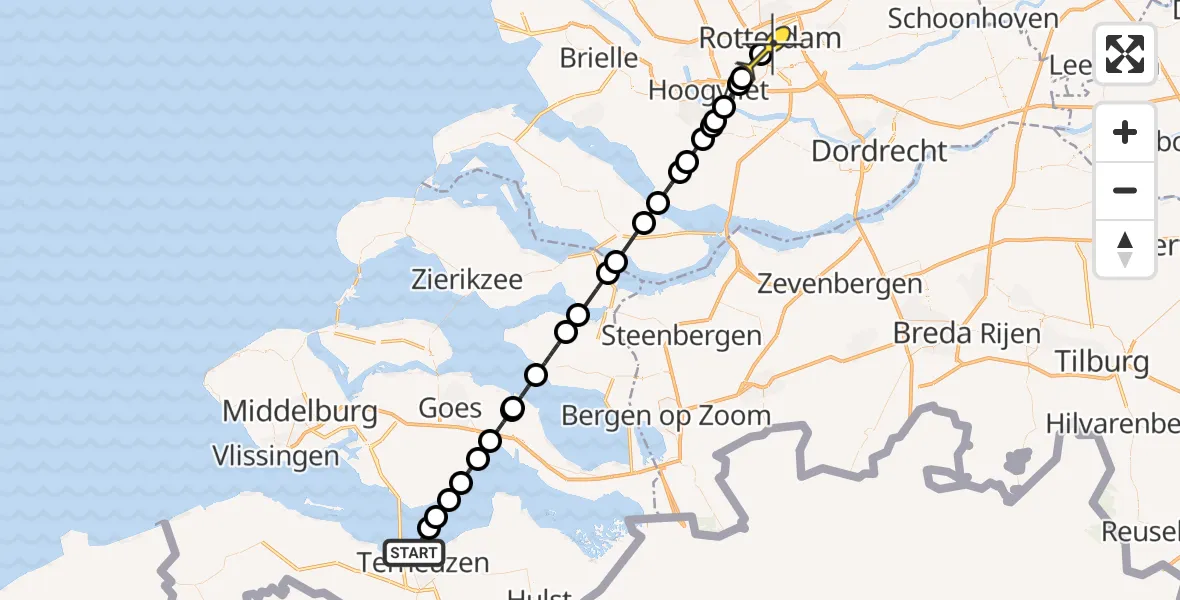 Routekaart van de vlucht: Lifeliner 2 naar Erasmus MC, Veerhaven