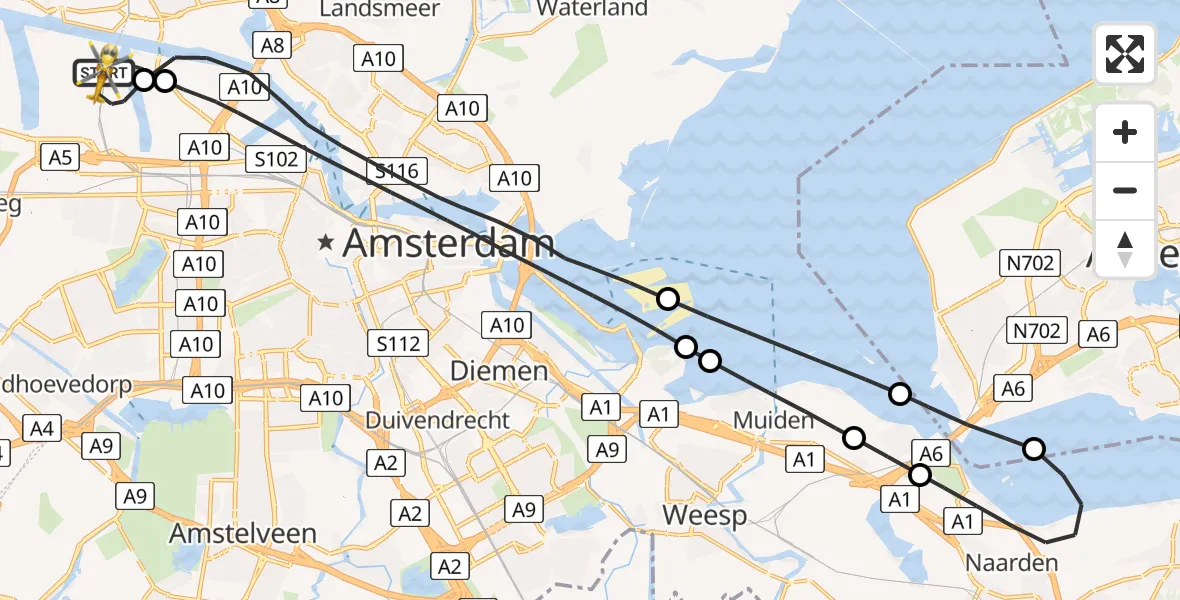 Vluchtroute Traumahelikopter Amsterdam Heliport - Amsterdam Heliport, 05 mei 2025, 08:22