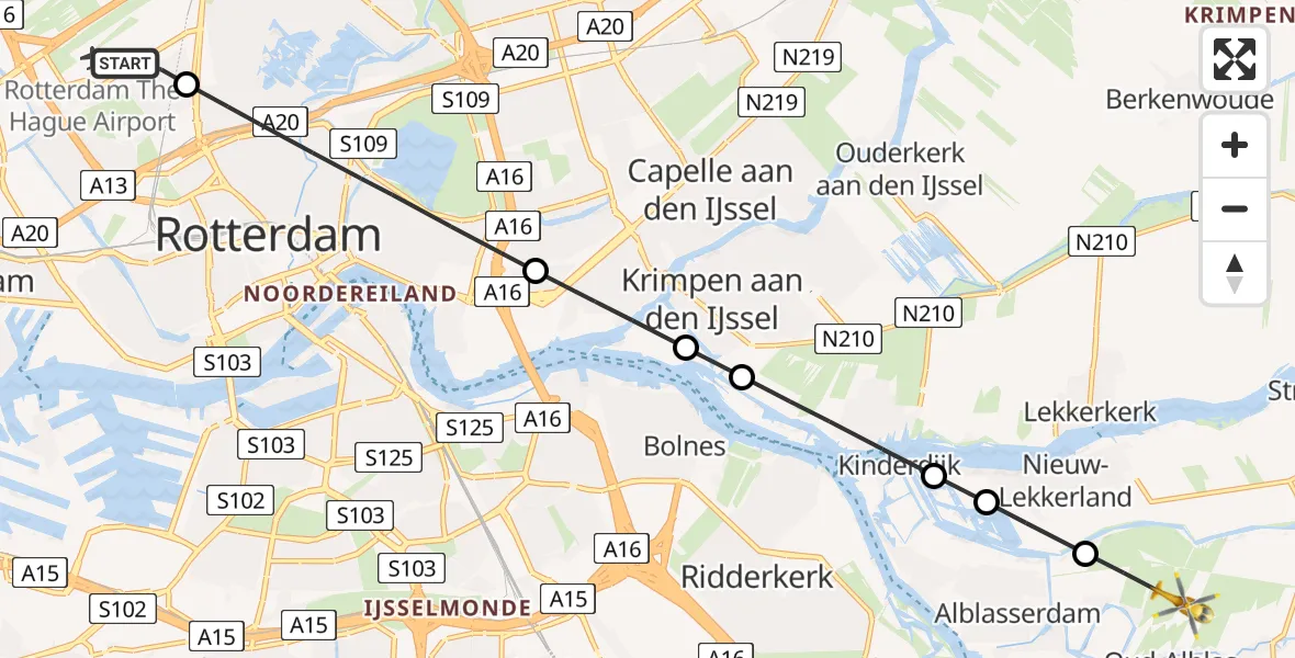 Routekaart van de vlucht: Lifeliner 2 naar Oud-Alblas, Ada Lovelacestraat