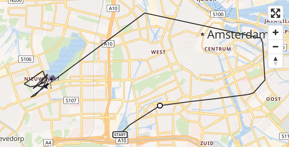 Vluchtroute Politiehelikopter van VU Medisch Centrum Amsterdam naar Amsterdam