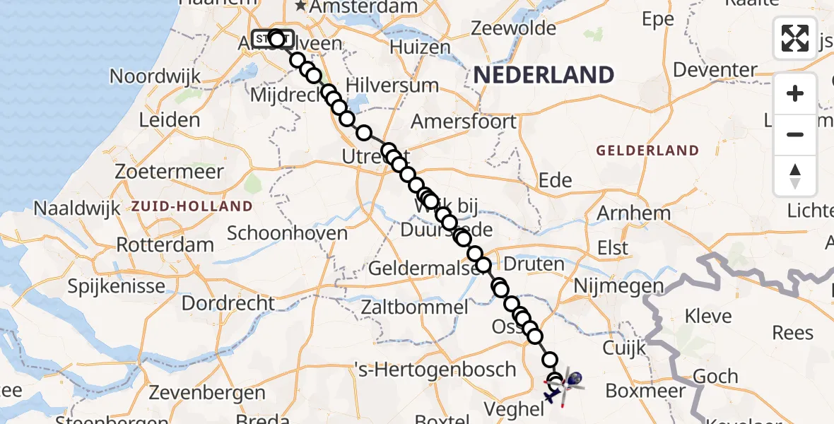 Vluchtroute Politiehelikopter Schiphol - Vliegbasis Volkel, 05 mei 2025, 09:34