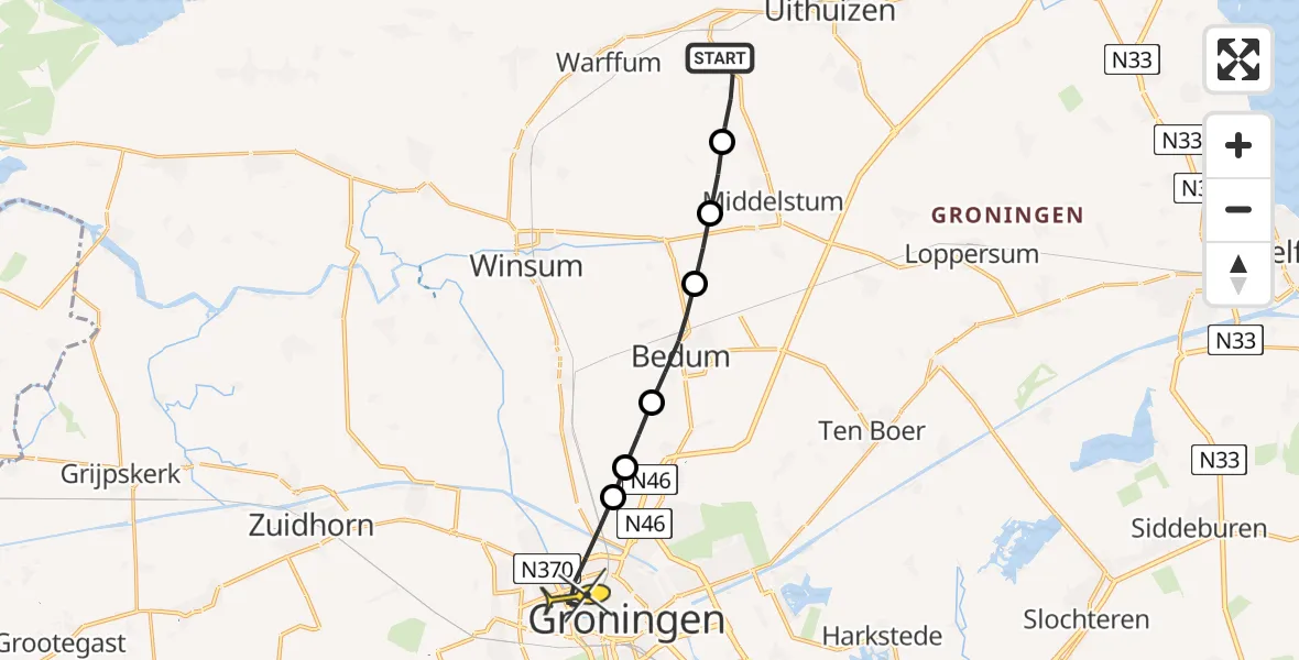 Routekaart van de vlucht: Lifeliner 4 naar Groningen, Rottumermaar