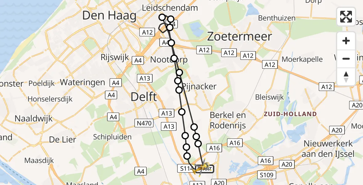 Vluchtroute Traumahelikopter Rotterdam The Hague Airport - Rotterdam The Hague Airport, 05 mei 2025, 11:14