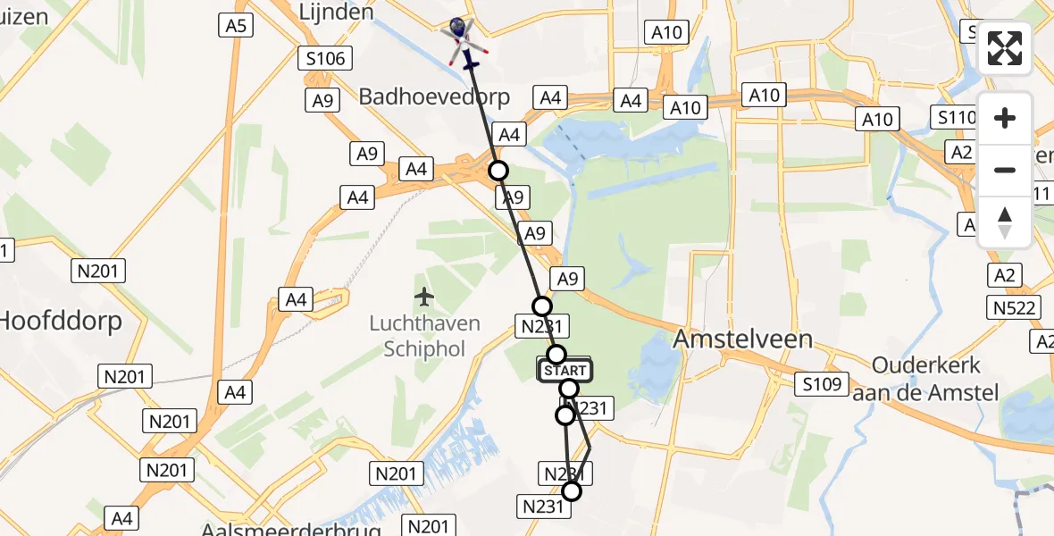 Vluchtroute Politiehelikopter Amstelveen - Amsterdam, 05 mei 2025, 14:34