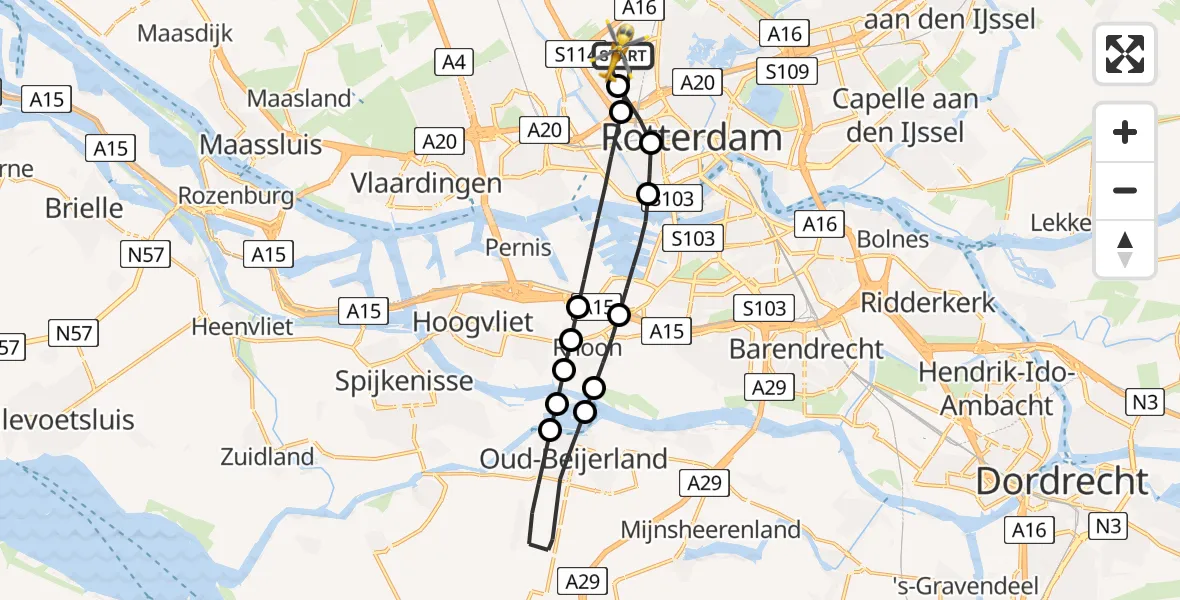Vluchtroute Traumahelikopter Rotterdam The Hague Airport - Rotterdam The Hague Airport, 05 mei 2025, 14:41