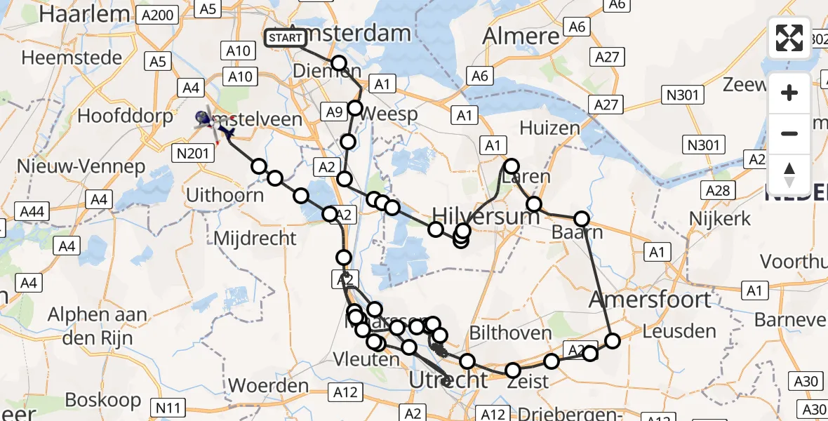 Vluchtroute Politiehelikopter Amsterdam - Aalsmeer, 05 mei 2025, 14:48