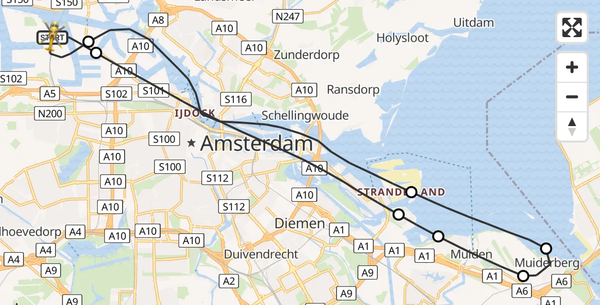 Vluchtroute Traumahelikopter Amsterdam Heliport - Amsterdam Heliport, 05 mei 2025, 15:33