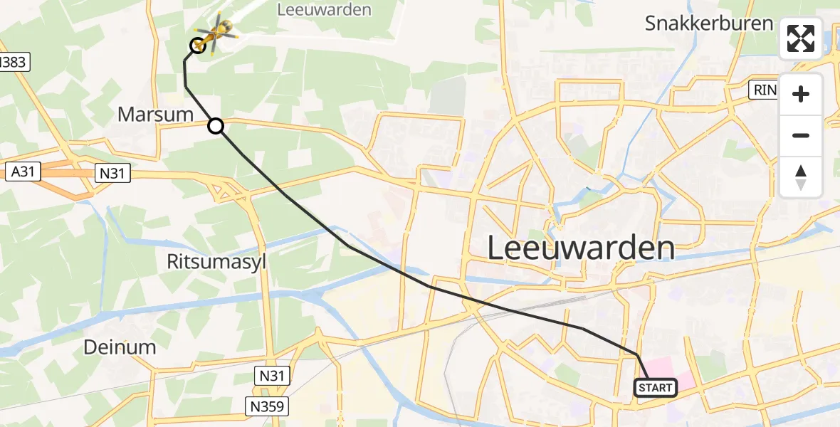Vluchtroute Ambulancehelikopter Leeuwarden - Leeuwarden, 05 mei 2025, 17:04