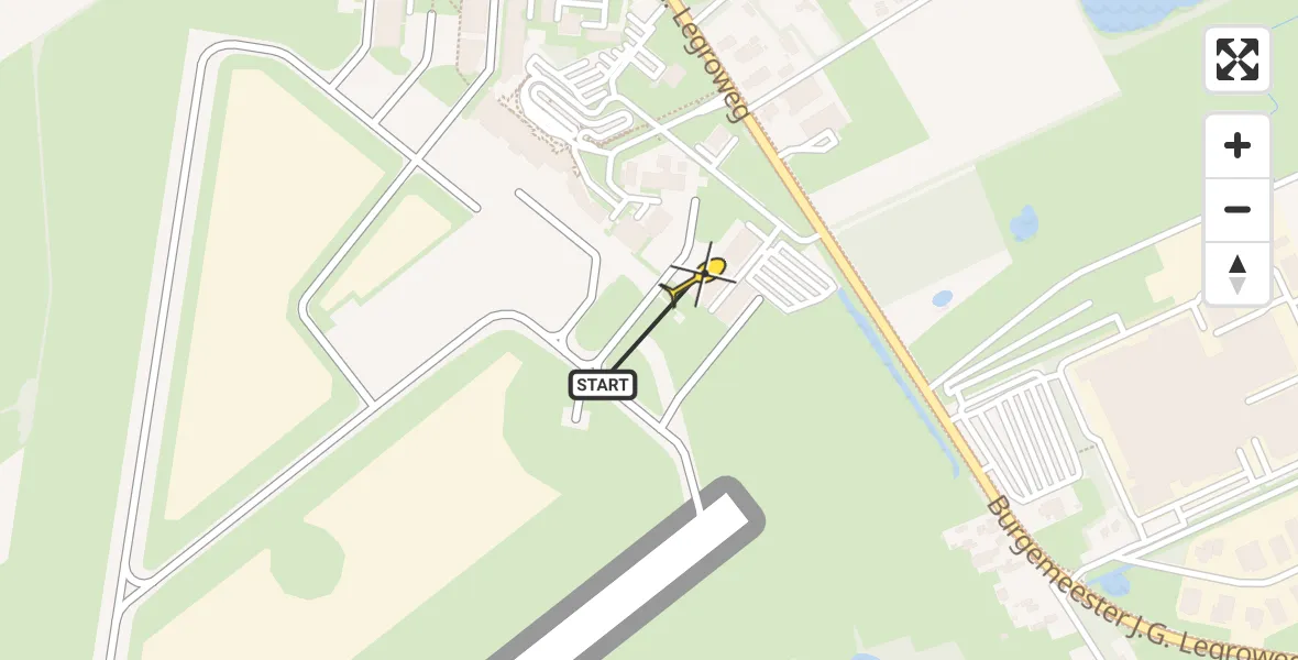 Vluchtroute Traumahelikopter van Groningen Airport Eelde naar Groningen Airport Eelde