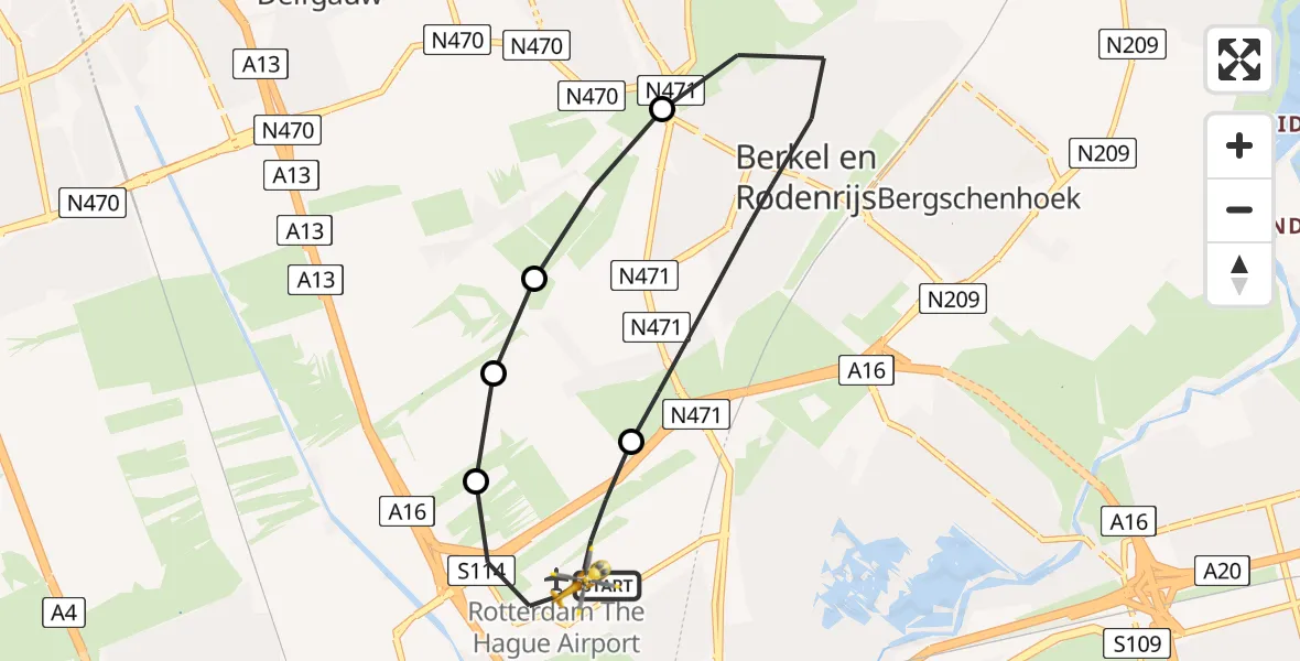 Vluchtroute Traumahelikopter Rotterdam The Hague Airport - Rotterdam The Hague Airport, 05 mei 2025, 17:52