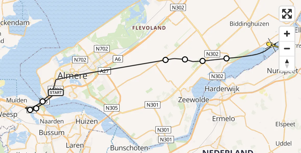 Routekaart van de vlucht: Politiehelikopter naar Biddinghuizen, Almere-Poort