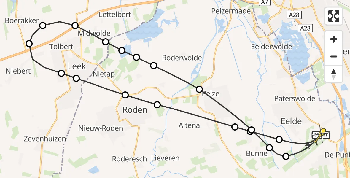 Routekaart van de vlucht: Lifeliner 4 naar Groningen Airport Eelde, Veldkampweg