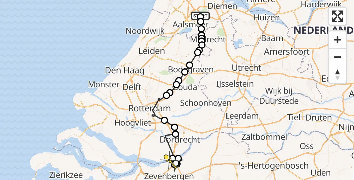 Routekaart van de vlucht: Politiehelikopter naar Moerdijk, Aalsmeerderweg