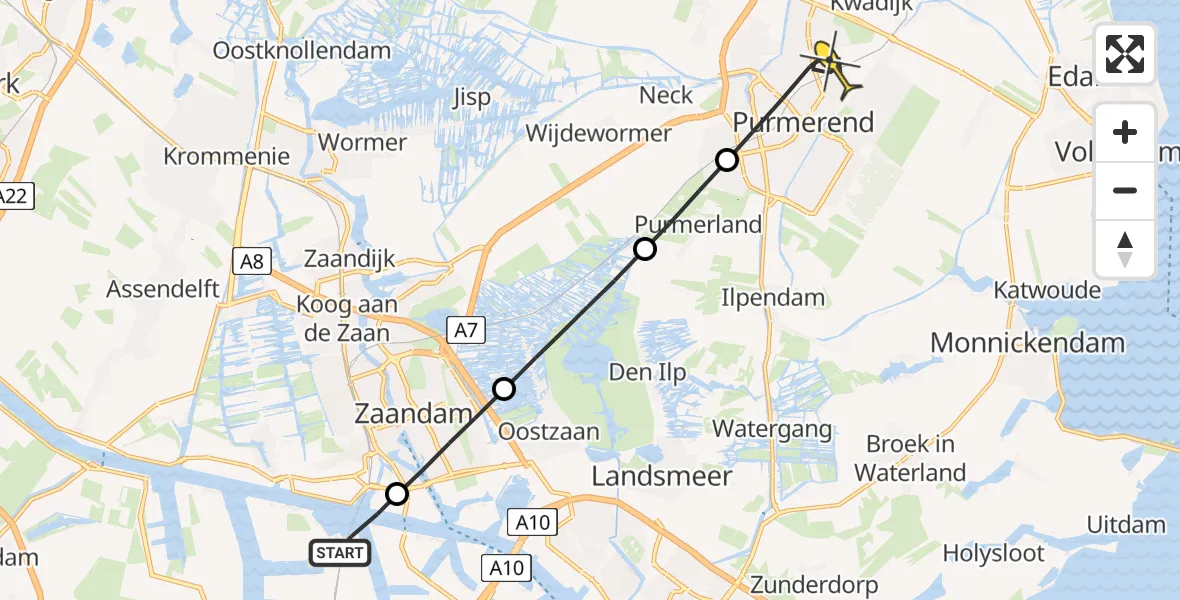 Routekaart van de vlucht: Lifeliner 1 naar Purmerend, Cornelis Bruijnzeelweg