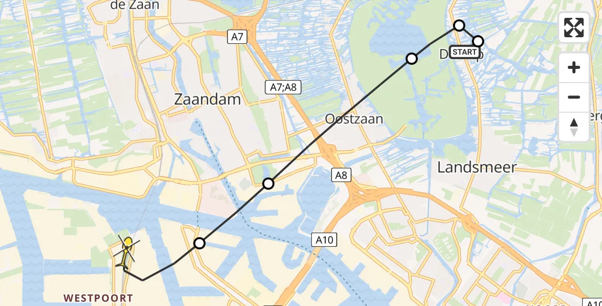 Routekaart van de vlucht: Lifeliner 1 naar Amsterdam Heliport, Polderweg