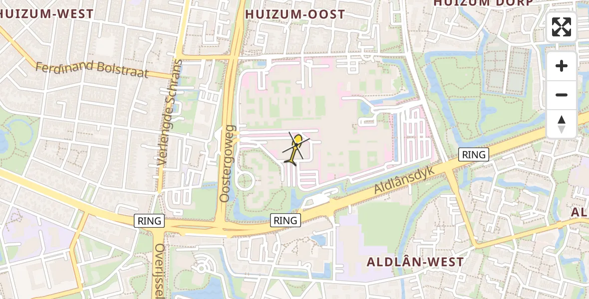 Routekaart van de vlucht: Ambulanceheli naar Leeuwarden