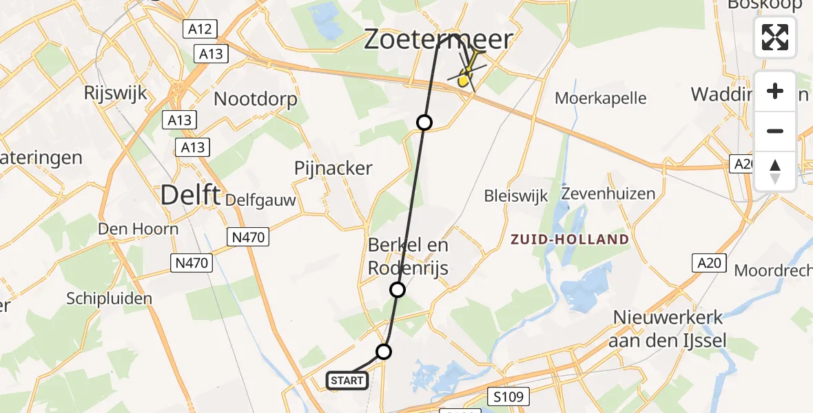 Routekaart van de vlucht: Lifeliner 2 naar Zoetermeer, Brandenburgbaan