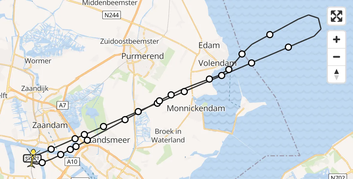 Routekaart van de vlucht: Lifeliner 1 naar Amsterdam Heliport, Hemweg