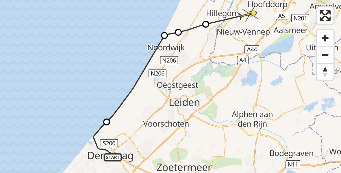 Routekaart van de vlucht: Politiehelikopter naar Nieuw-Vennep, Ammunitiehaven