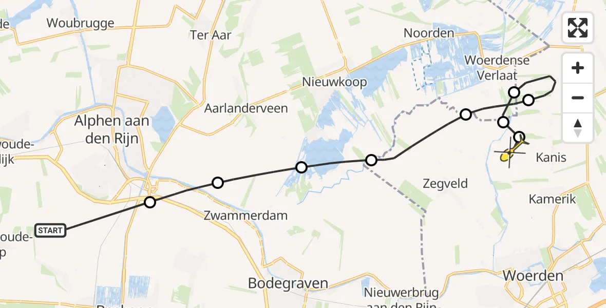 Routekaart van de vlucht: Politieheli naar Kamerik, Boskoopseweg