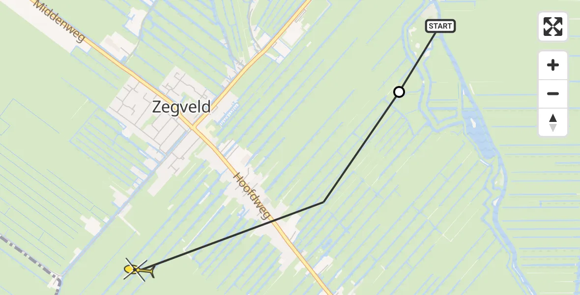 Routekaart van de vlucht: Politiehelikopter naar Zegveld, Hoofdweg