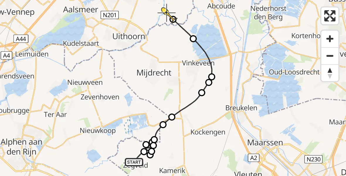 Routekaart van de vlucht: Politiehelikopter naar Ouderkerk aan de Amstel, Lagebroek
