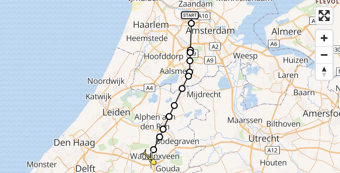 Routekaart van de vlucht: Lifeliner 1 naar Waddinxveen, Maltaweg