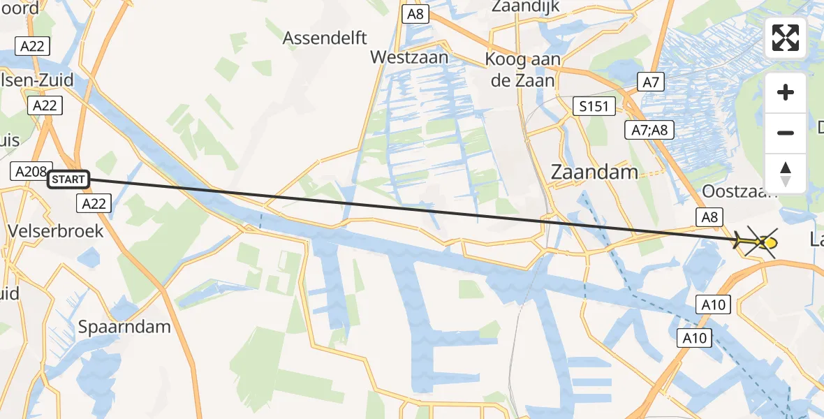Routekaart van de vlucht: Politiehelikopter naar Oostzaan, Westeinde