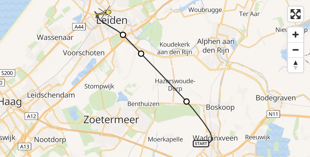 Routekaart van de vlucht: Lifeliner 1 naar Leiden, Spoorpad