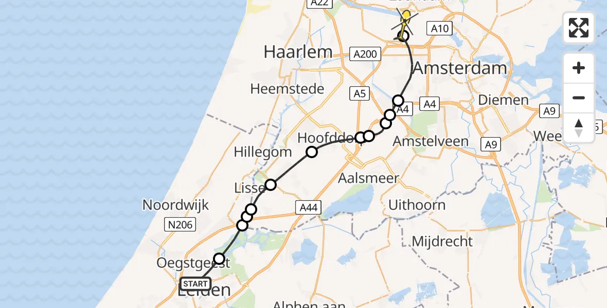 Routekaart van de vlucht: Lifeliner 1 naar Amsterdam Heliport, Stadspolderweg