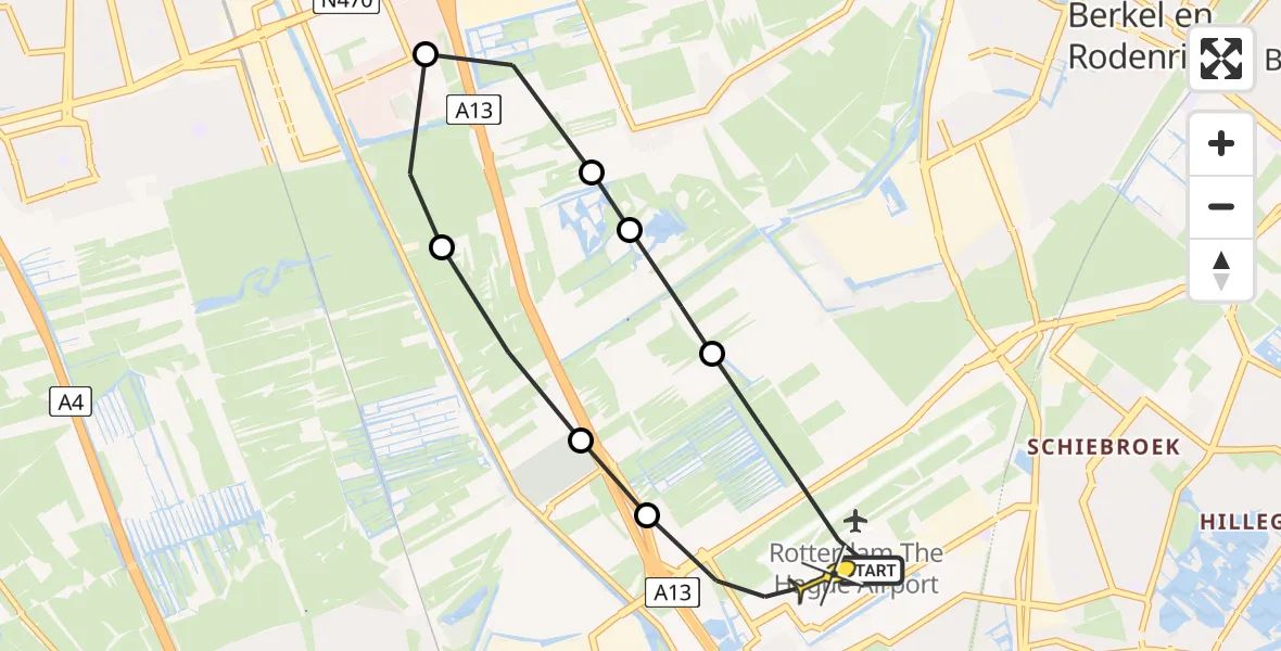 Routekaart van de vlucht: Lifeliner 2 naar Rotterdam The Hague Airport, Schieveense polder