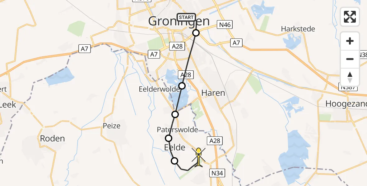 Routekaart van de vlucht: Lifeliner 4 naar Groningen Airport Eelde, Eemskanaal