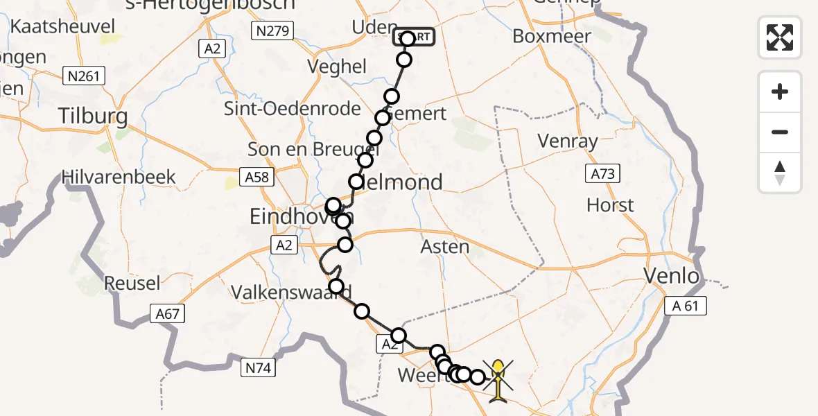 Routekaart van de vlucht: Politieheli naar Leveroy, Luttelweg