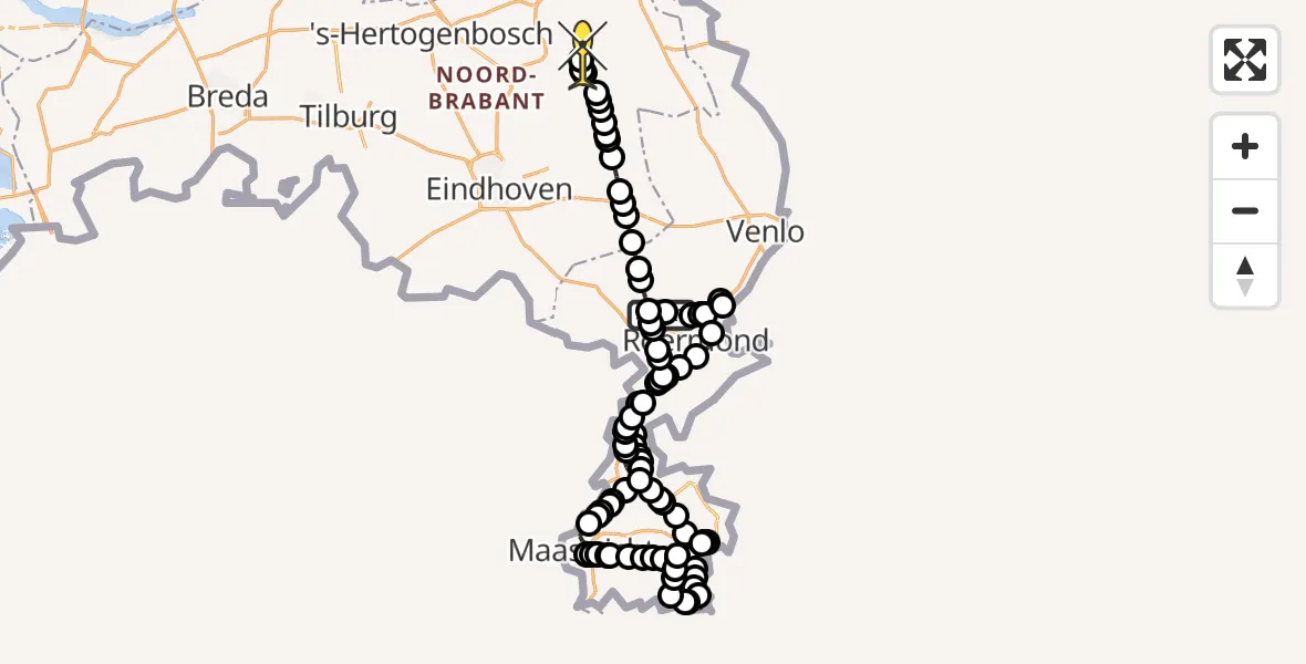 Routekaart van de vlucht: Politiehelikopter naar Vliegbasis Volkel, Speckerweg