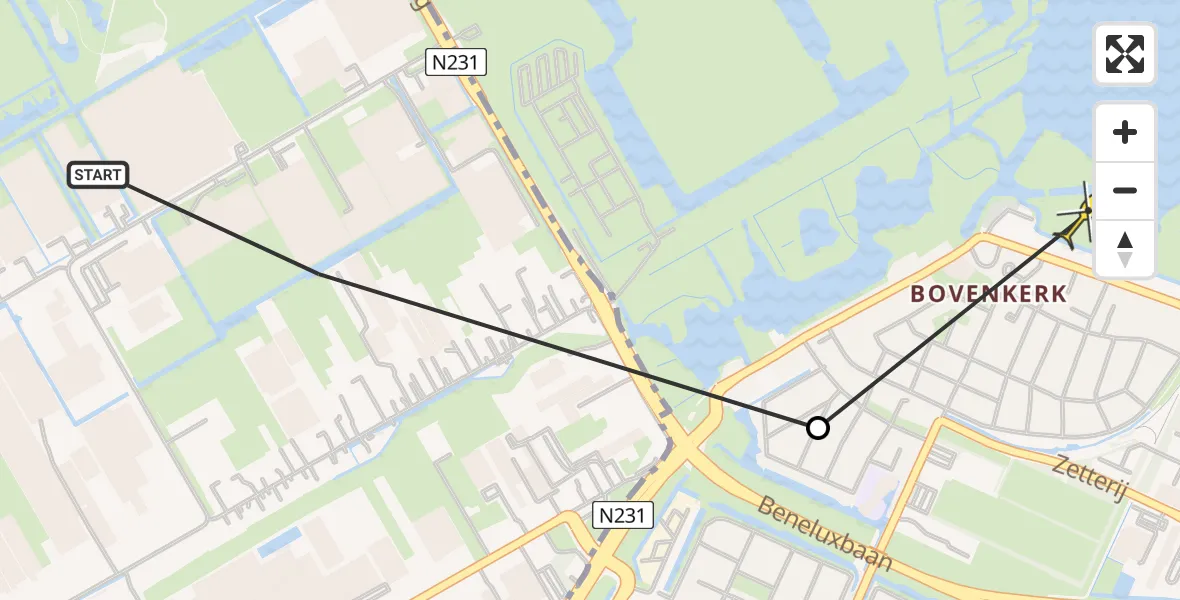Routekaart van de vlucht: Politiehelikopter naar Amstelveen, Kuifeend