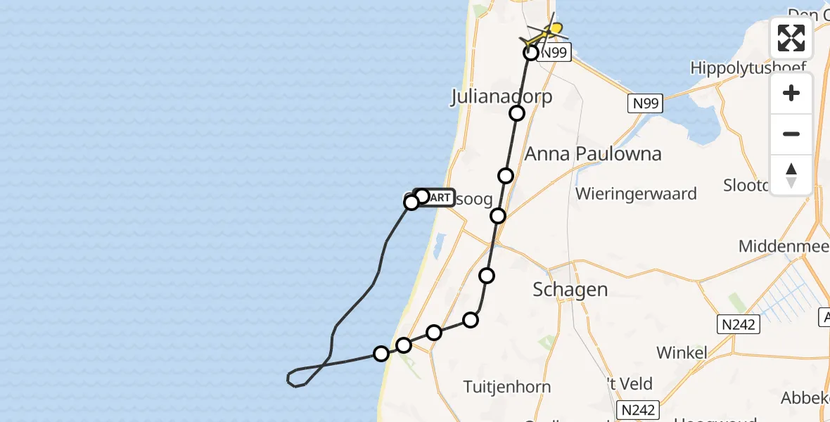 Routekaart van de vlucht: Kustwachthelikopter naar Vliegveld De Kooy, Luchthavenweg