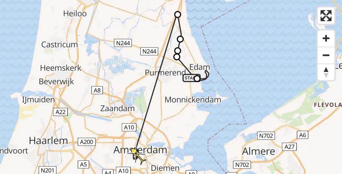 Routekaart van de vlucht: Politiehelikopter naar Amsterdam, Damcoogh