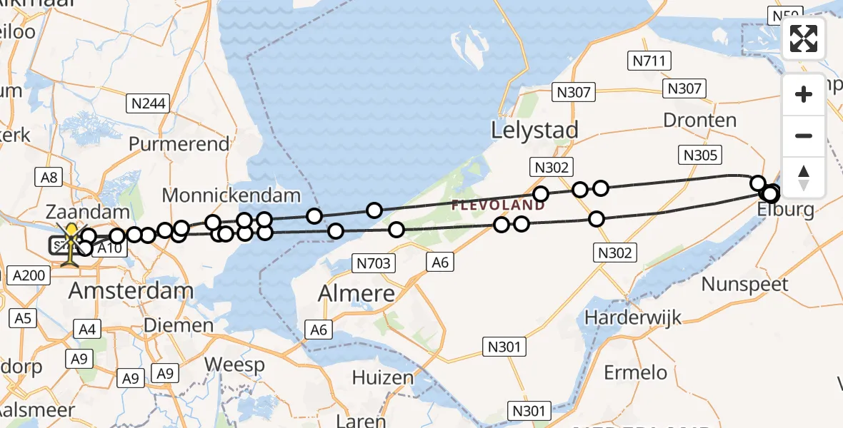 Routekaart van de vlucht: Lifeliner 1 naar Amsterdam Heliport, Stadsstrand Kanaal Noord