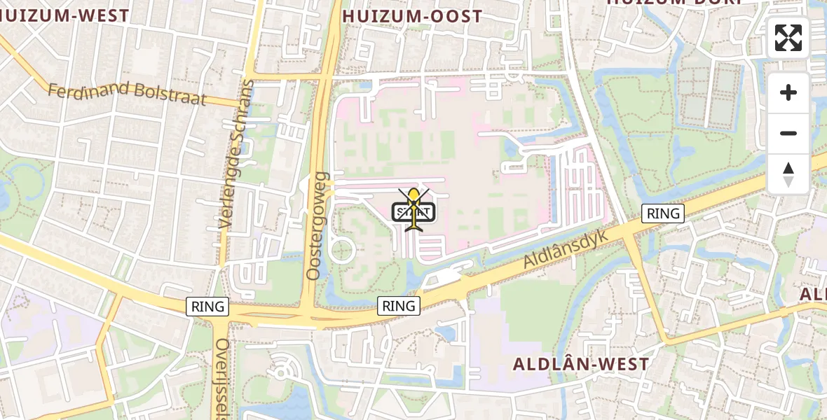 Routekaart van de vlucht: Ambulancehelikopter naar Leeuwarden, Aldlânsdyk