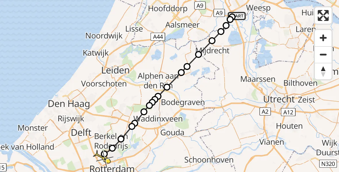 Routekaart van de vlucht: Lifeliner 2 naar Rotterdam The Hague Airport, Brandenburgbaan