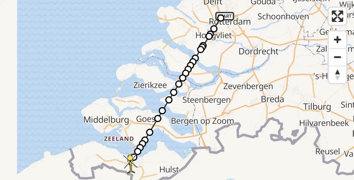 Routekaart van de vlucht: Lifeliner 2 naar Hoek, Vliegveldweg