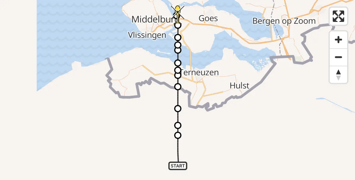 Routekaart van de vlucht: Lifeliner 2 naar Vliegveld Midden-Zeeland, Calandweg