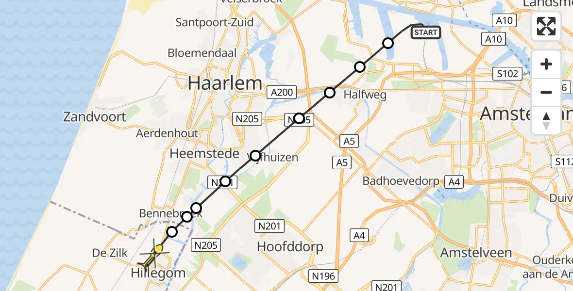 Routekaart van de vlucht: Lifeliner 1 naar Hillegom, Santoriniweg